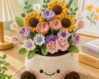Crochet Flower in Pot, Crochet Potted Plant, Desk Room Decoration, Handmade flower, Mother Daughter Gifts, Gift for her CRD-MAY29