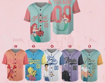 Custom Little Mermaid Kids Baseball Jersey, Ariel Flounder Sebastian Cartoon Shirt, Personalized Disney Princess Birthday Gift  NHSW03