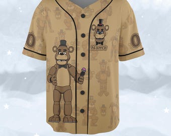 Personalized Freddy Bear Baseball Jersey, Custom Name Number Jersey, Freddy Birthday Shirt, Gamer Party Outfit, Bear Fan Gift G6IF10-1