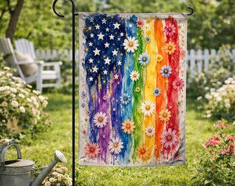 Floral Progress Pride Garden Flag, Quilt Art LGBTQ Rainbow Floral Yard Decor, Inclusive Equality Flag, Colorful Pride Month Decor C2G129