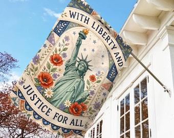 With Liberty And Justice For All Garden Flag, Patriotic Outdoor Yard Decor, Welcome House Banner, Liberty Flag C2HJ09