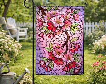 Cherry Blossom Stained Glass Flag, Spring Floral Yard and Home Decor, Welcome Spring, House Decor, Mother's Day Gift, Yard Decor C2GI14-4