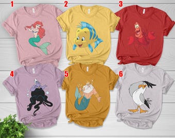 Disney Little Mermaid Halloween Costume Shirt, Princess Ariel Ursula Flounder Face Outline Shirt, Disney Halloween Family Matching Tees
