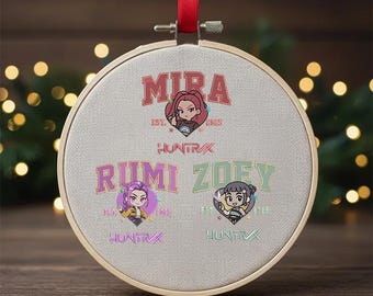 Diseño de bordado de Huntrix Girls, Cazadores de demonios del Kpop, Archivo de bordado, Rumi Zoey Mira, Descarga digital