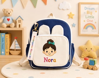 Personalized Kids Portrait Backpack, Custom Name Preschool Bag,Toddler School Backpack,Birthday Gift for Kids,Embroidered backpack ERD-OJ407