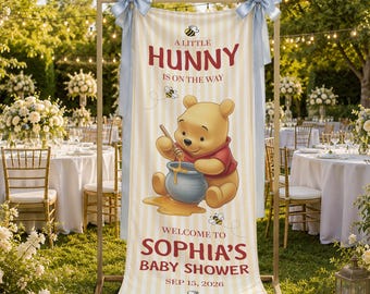 Personalized Disney Winnie The Pooh Baby Shower Welcome Banner, Little Hunny Pooh Hello Baby Welcome Sign Outdoor Ceremony Backdrop B1GF11