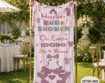 Mickey and Friends Baby Shower Welcome Sign, Happiest Baby Shower, Mickey Mouse Shower Party Banner, Disney Fabric Sign, Baby Shower B1GF13