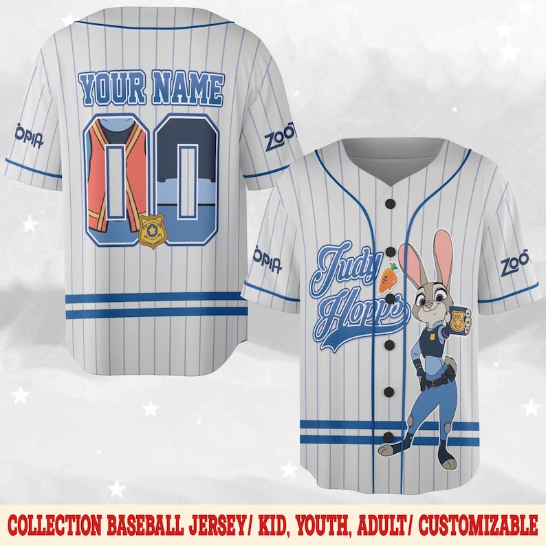 Disney Zootopia Judy Hopps Baseball Jersey Shirt, Custom Name Number Judy Hopps Jersey for Kids Youth Adults, Judy Hopps Jersey Shirt NGYP09 image 1