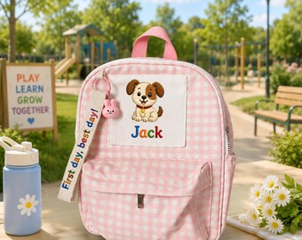 Gingham Kids Backpack, Personalized School Bag for Girls and Boys, Kindergarten Daycare Bag, Back to School Gift for Toddler  ERD-OJ402