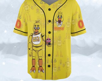 Personalized Chica Baseball Jersey, Custom Name Number Jersey, Yellow Gamer Party Shirt, Birthday Outfit, Chicken Fan Gift G6IF10-3