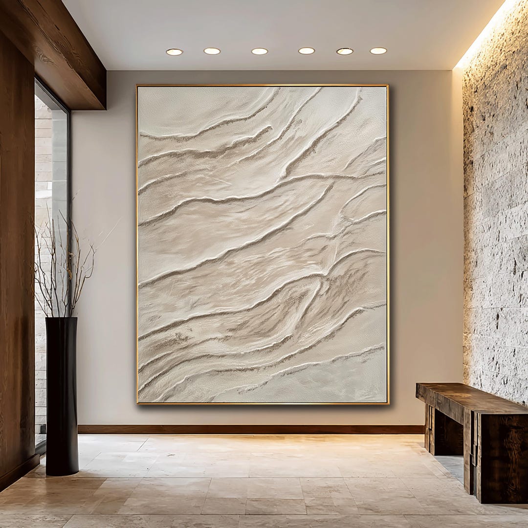 Beige Texture Abstract Large Beige Textured Abstract Painting, Neutral Wave Art, Handmade ...