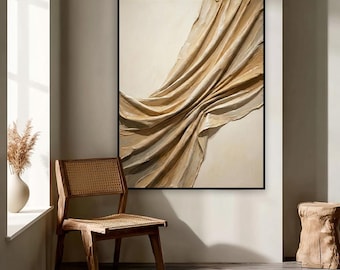Textured Pure Beige Painting Large Beige Minimalist Wall Art Contemporary Textured Canvas Art Creamy White Minimalist Arch Painting