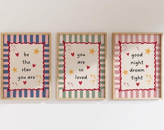 Set Of 3 Wall Prints, Girls Room Prints, You Are So Loved, Pink, Nursery Prints, Girls Wall Art, Green (Digital)