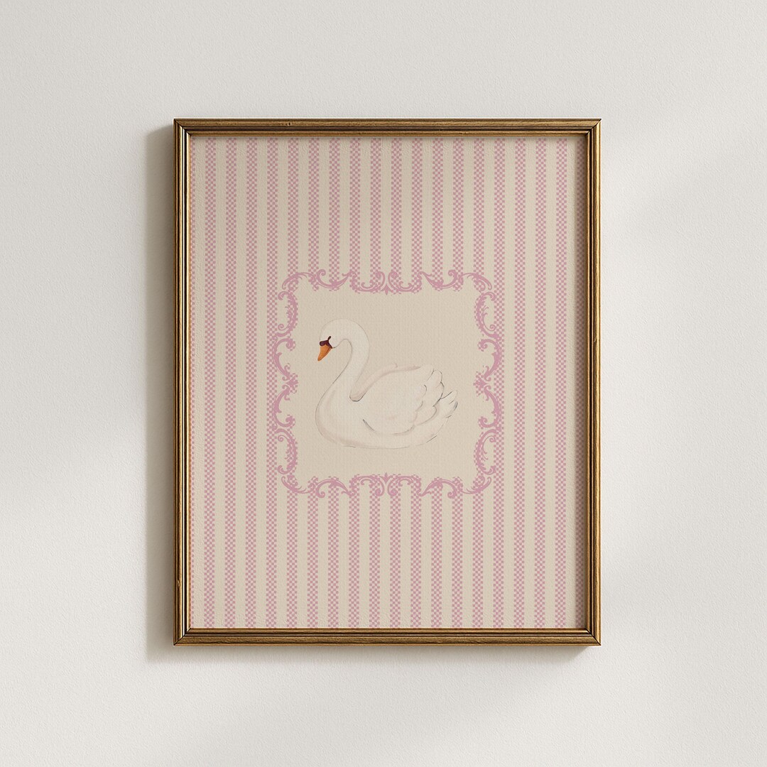 Pink Swan Nursery Wall Art Print, Coquette Baby Girl Room Decor ...