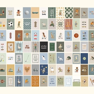 Puede incluir: Una colecci&oacute;n de l&aacute;minas decorativas rectangulares con diversas ilustraciones de animales, equipamiento deportivo, veh&iacute;culos y frases como 'Play All Day', 'Little Man Cave', 'All Star', 'Play Hard', 'Long Live', 'Boys Rule' y 'Adventure'.