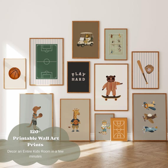 120 Printable Kids Wall Art Bundle, Vintage Nursery Prints, Boy Room Decor, Animal Posters, Playroom Decor, Gallery Wall, Digital Download