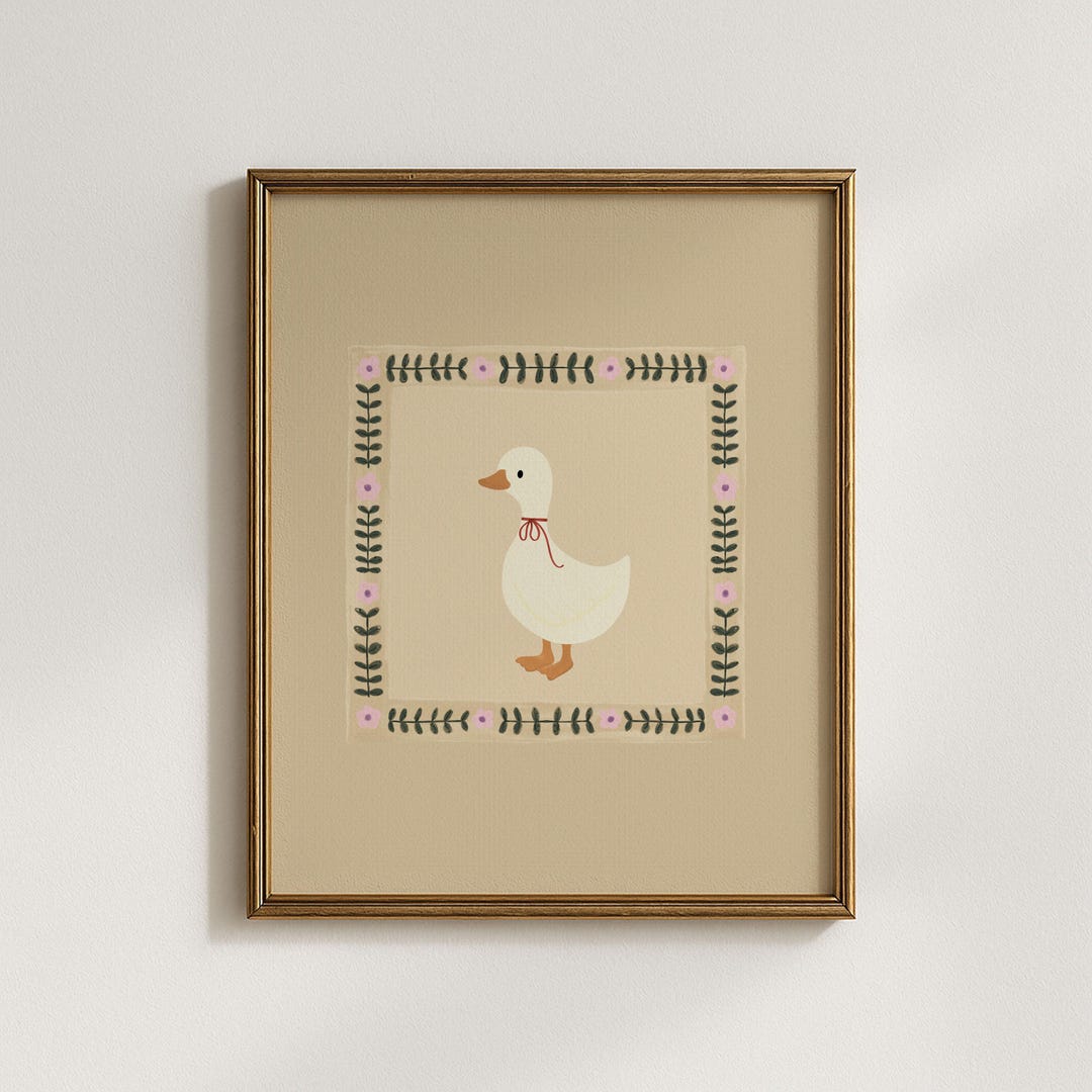 Vintage Duck Nursery Wall Art, Retro Girl Room Decor, Scandi Goose ...