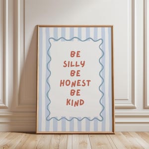 Be Silly Be Honest Be Kind Retro Print Digital, Retro Kids Room Decor, Vintage Quote Poster, Boho Classroom Decor, Playroom, Vintage Nursery