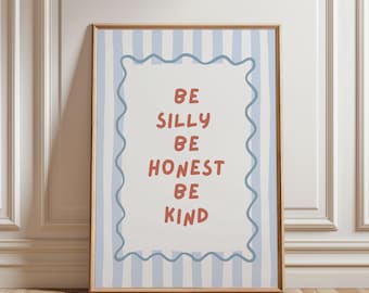 Impresión digital retro "Sé tonto, sé honesto, sé amable", decoración retro para habitación infantil, póster con cita vintage, decoración bohemia para aula, sala de juegos, guardería vintage