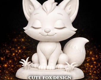 Chibi Fox-figur STL-fil | Kawaii djur 3D-utskriftsmodell (digital nedladdning)