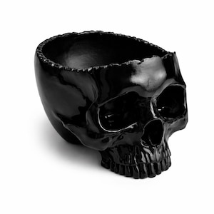 Ciotola di caramelle realistica a forma di teschio nero - Decorazione gotica per feste di Halloween, stampabile in 3D, download digitale STL