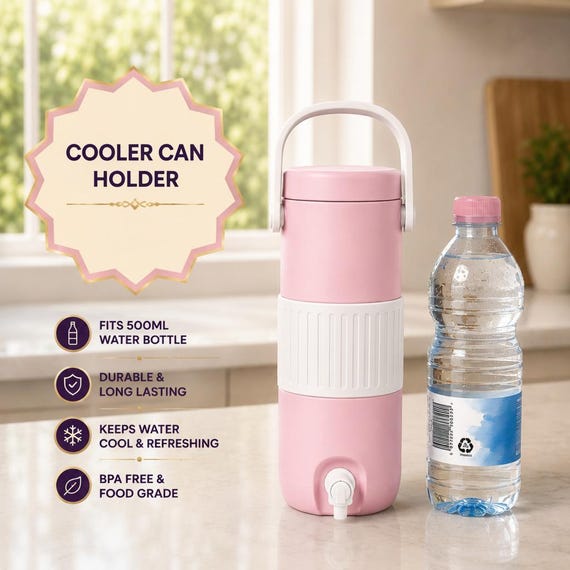 3D Printed Cooler Can Holder | 500ml Water Bottle Dispenser with Faucet | BPA Free Food Grade | Portable Insulated Beverage Cooler