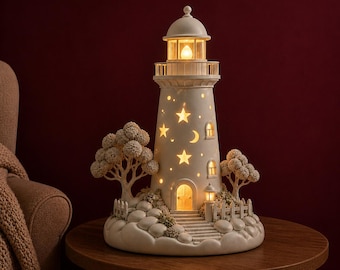 Lighthouse STL 3D Model File Printable Lamp Decor Moon Star Light House 3D Print Design Instant Download Home Decor