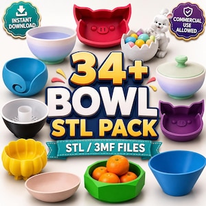 Mega 34 Bowl STL Pack für 3D-Druck - niedliche Tier-Pflanzer, Garnschüsseln, geometrische Obstschale, Oster-Dekor, kommerzielle Nutzung 3MF STL-Dateien