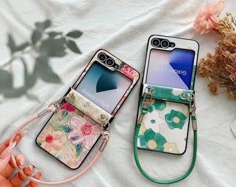 Floral Leather Phone Case for Motorola Razr: Shockproof Cover with Lanyard