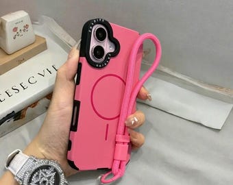 PU Leather iPhone Case: MagSafe Magnetic Shockproof Cover with Wrist Strap