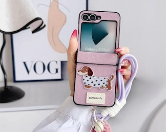 Hund PU-Leder Samsung Galaxy Z Flip-Case | Scharnierschutz, Handschlaufe