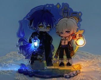 The unique custom limited edition Flins & Illuga Acrylic Stand in Genshin Impact can emit both yellow and blue lights simultaneously, gift.