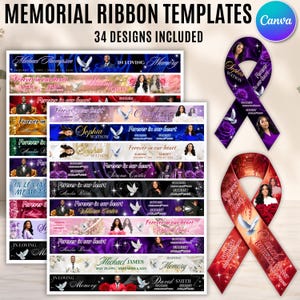34 In Loving Memory Ribbon Templates, Rest In Peace Funeral Designs, Editable Canva Memorial Ribbon Wrap, Digital Download, Funeral Memorial