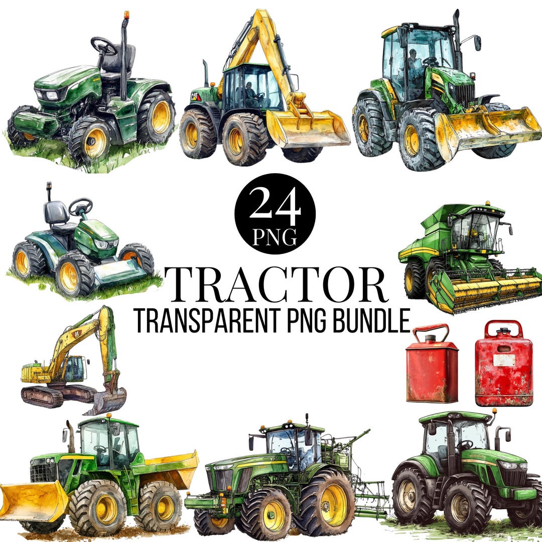 24 Tractor Clipart Watercolor Bundle, Agricultural Tractor Sublimation ...