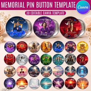 30 Memorial Button Pin Mega Bundle, In Loving Memory RIP Photo Badge Templates, Rest in Peace Button Funeral Favors, Celebration of Life