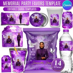 Purple Memorial Party Favor Bundle, Editable In Loving Memory Canva Template, Celebration of Life Favor Set, Obituary Party Favor, Chip Bag