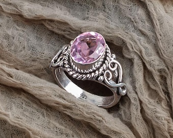 Handgemachter Morganit Ring: 925 Sterling Silber Edelsteinschmuck