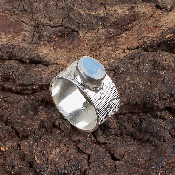 Handmade Milky Opal Ring: 925 Sterling Silver Black Gemstone Jewelry