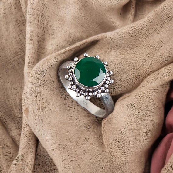 Handmade Green Onyx Ring: 925 Sterling Silver Green Gemstone Jewelry