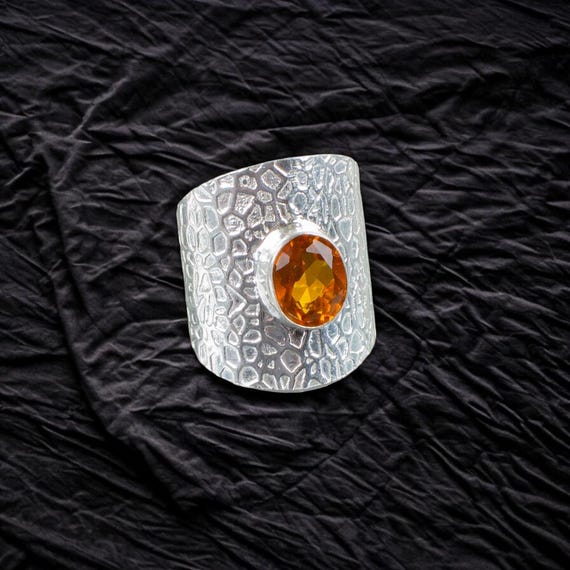 Handmade Citrine Ring: 925 Sterling Silver Yellow Gemstone Jewelry