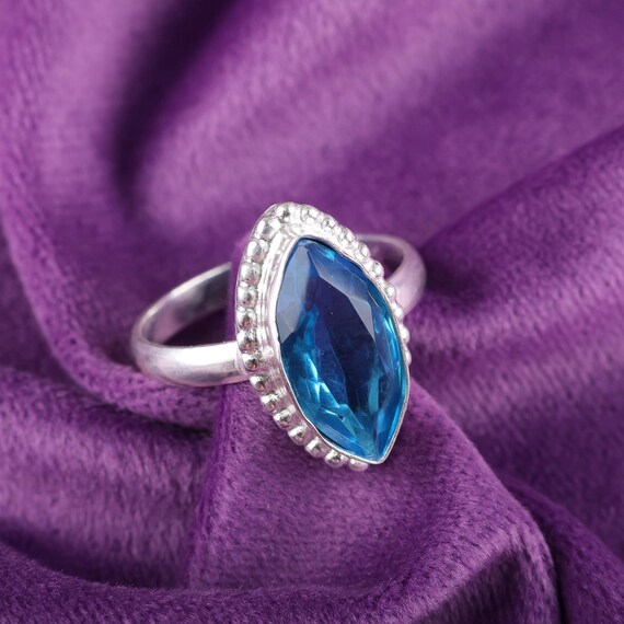 Handmade Swiss Blue Topaz Ring: 925 Sterling Silver Blue Gemstone Jewelry
