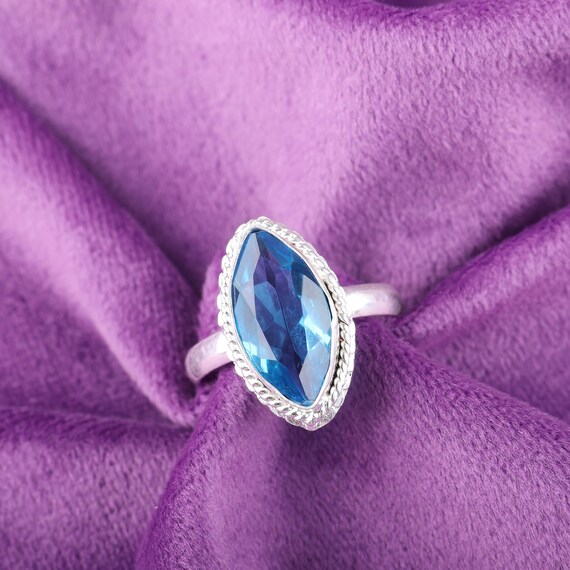 Handmade Swiss Blue Topaz Ring: 925 Sterling Silver Blue Gemstone Jewelry