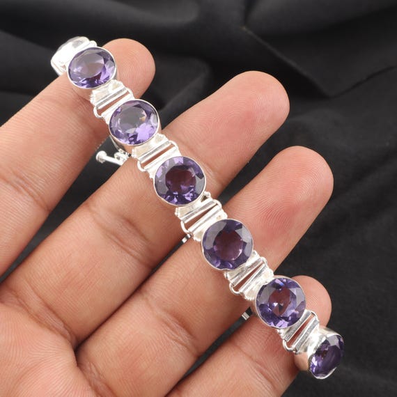 Handmade Iolite Bracelet: Sterling Silver Multi Gemstone Jewelry