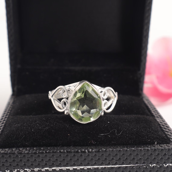 Handmade Green Amethyst Ring: 925 Sterling Silver Green Gemstone Jewelry