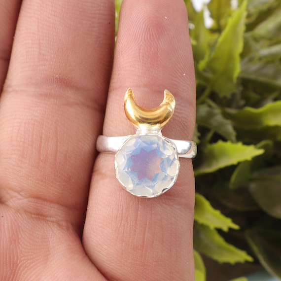 Handmade Milky Opal Ring: 925 Sterling Silver Black Gemstone Jewelry