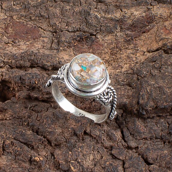 Handmade Ethiopian Copper Turquoise Ring: 925 Sterling Silver Brown Gemstone Jewelry