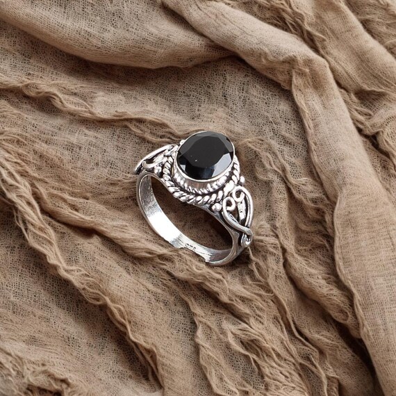 Handmade Black Onyx Ring: 925 Sterling Silver Black Gemstone Jewelry