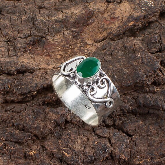 Handmade Green Onyx Ring: 925 Sterling Silver Green Gemstone Jewelry