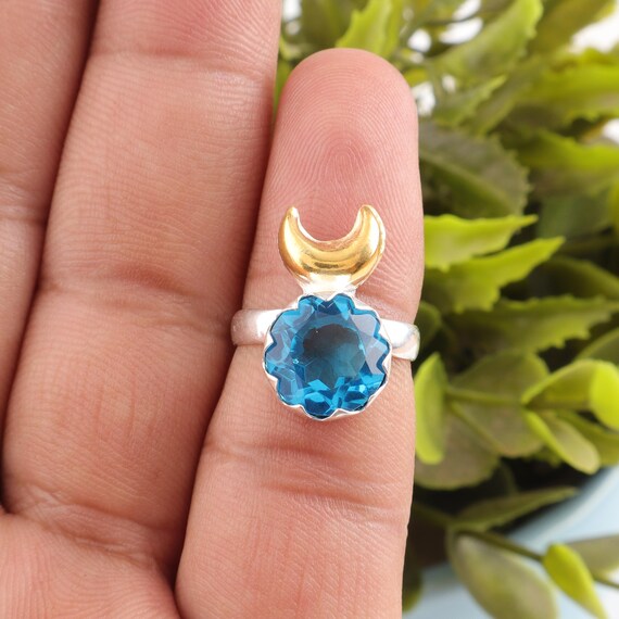 Handmade Swiss Blue Topaz Ring: 925 Sterling Silver Blue Gemstone Jewelry