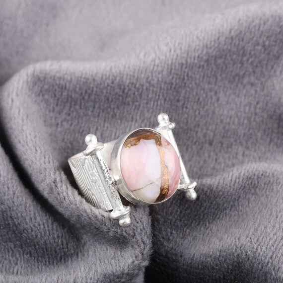 Handmade Pink Opal Turquoise Ring: 925 Sterling Silver pink Gemstone Jewelry